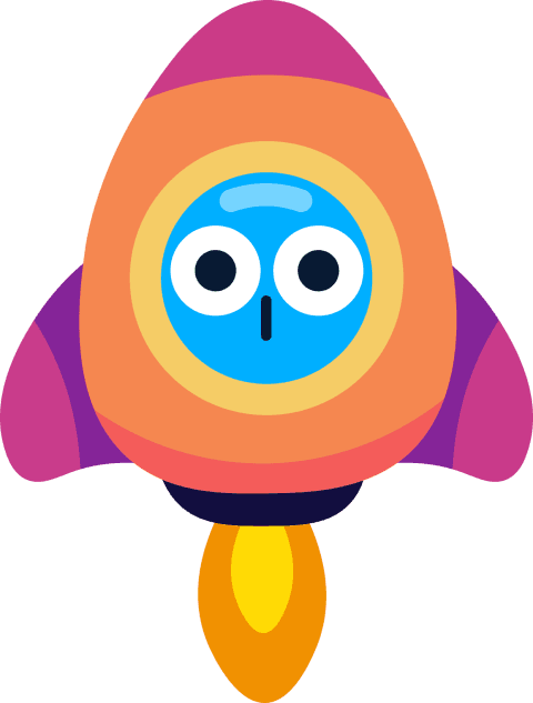 Gus the Focus mascot flying a rocket